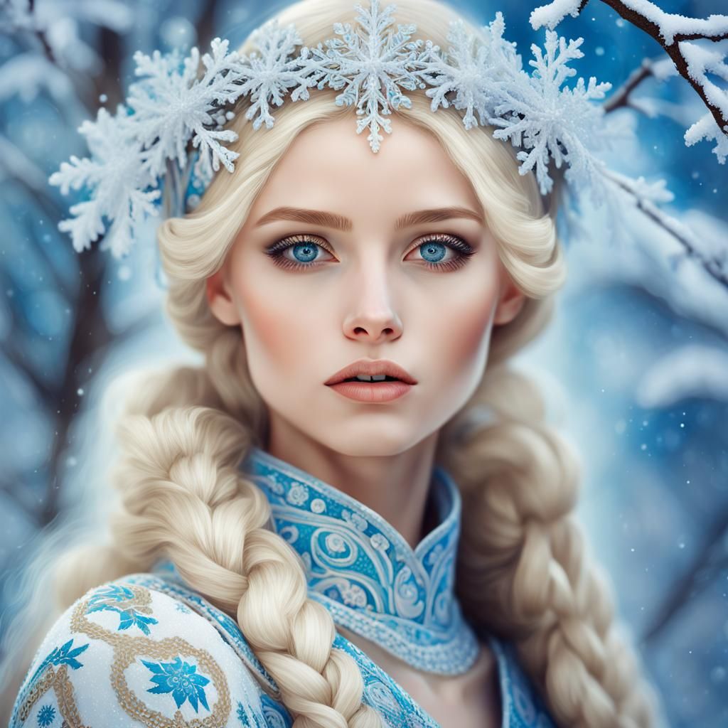Surreal Slavic Goddess with Frosty Serenity