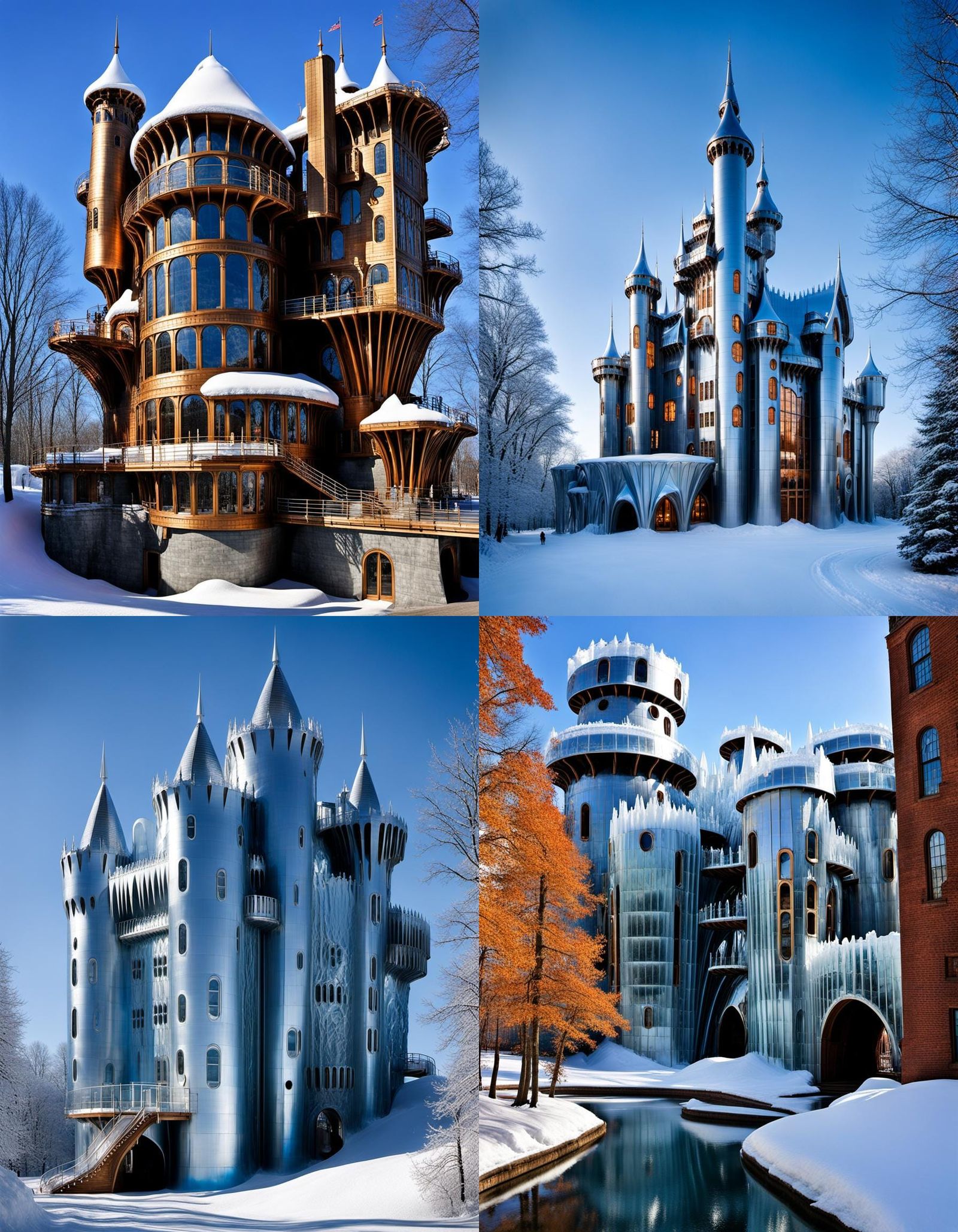 Steampunk Ice Castle in a Cyberpunk Aesthetic