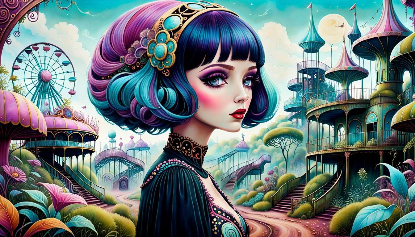 Abandoned Whimsy: Woman Surveys a Forgotten Theme Park