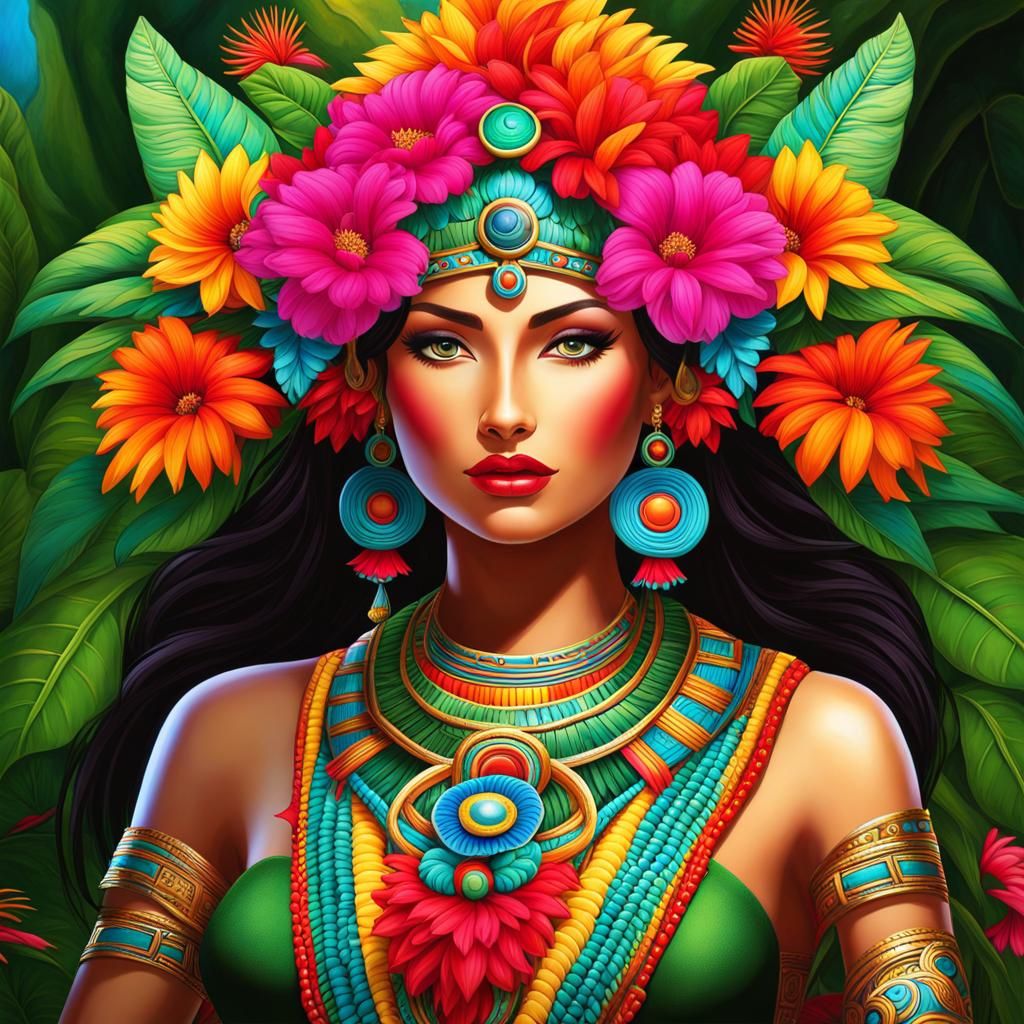 Xochiquetzal, Aztec goddess beauty, love, flowers, radiant p...