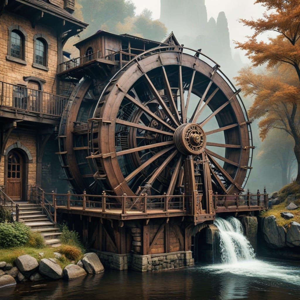 Steampunk Waterwheel in Industrial Fantasy