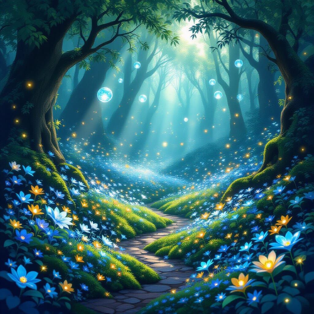 Enchanted Forest Garden with Glowing Flowers