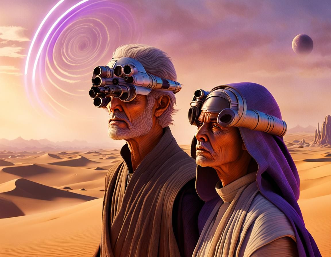 Majestic Jedi Master on Tatooine, Purple Saber at the Ready