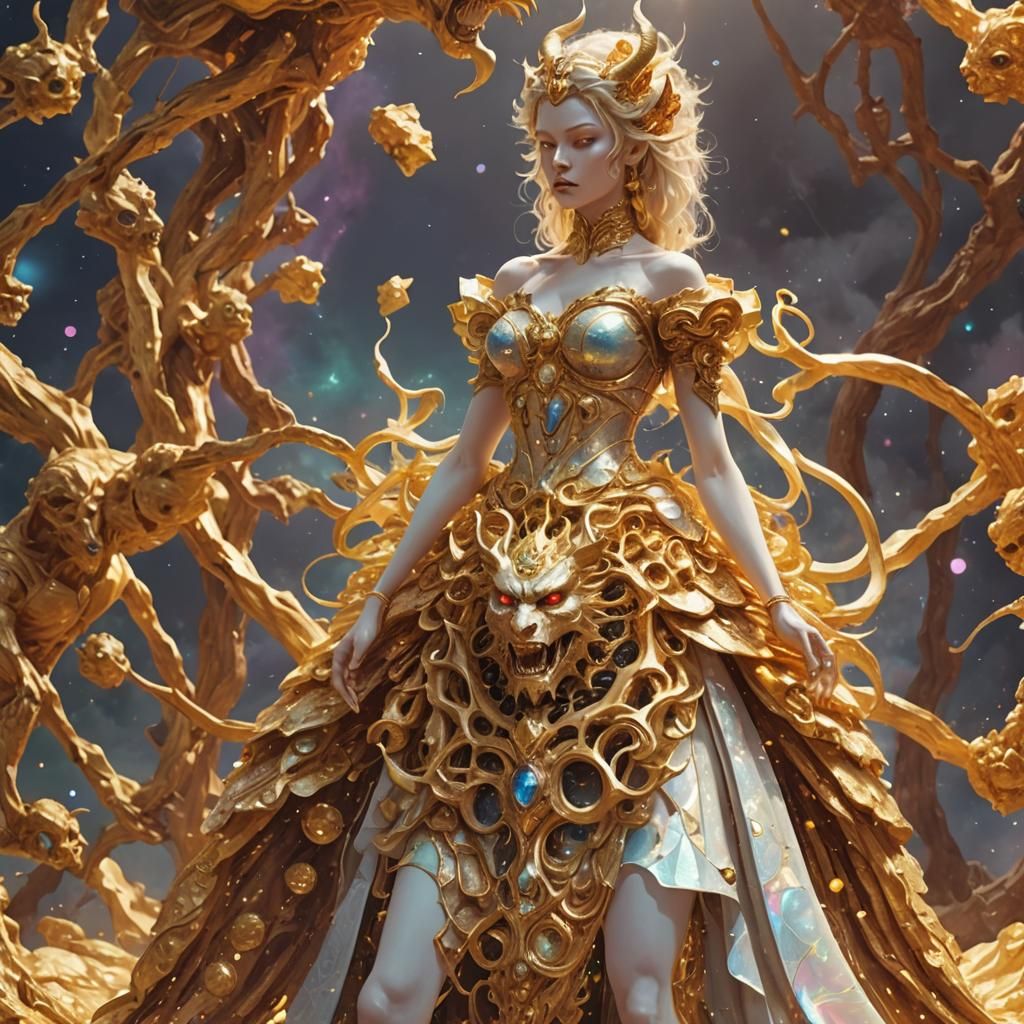 Ethereal Cosmic Battle between Angelic and Demon Forces