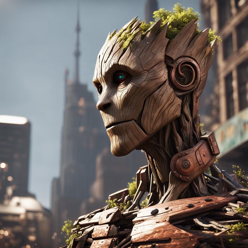 Surreal Sci-Fi Epic in Polished Metal and Watercolor Graffit...