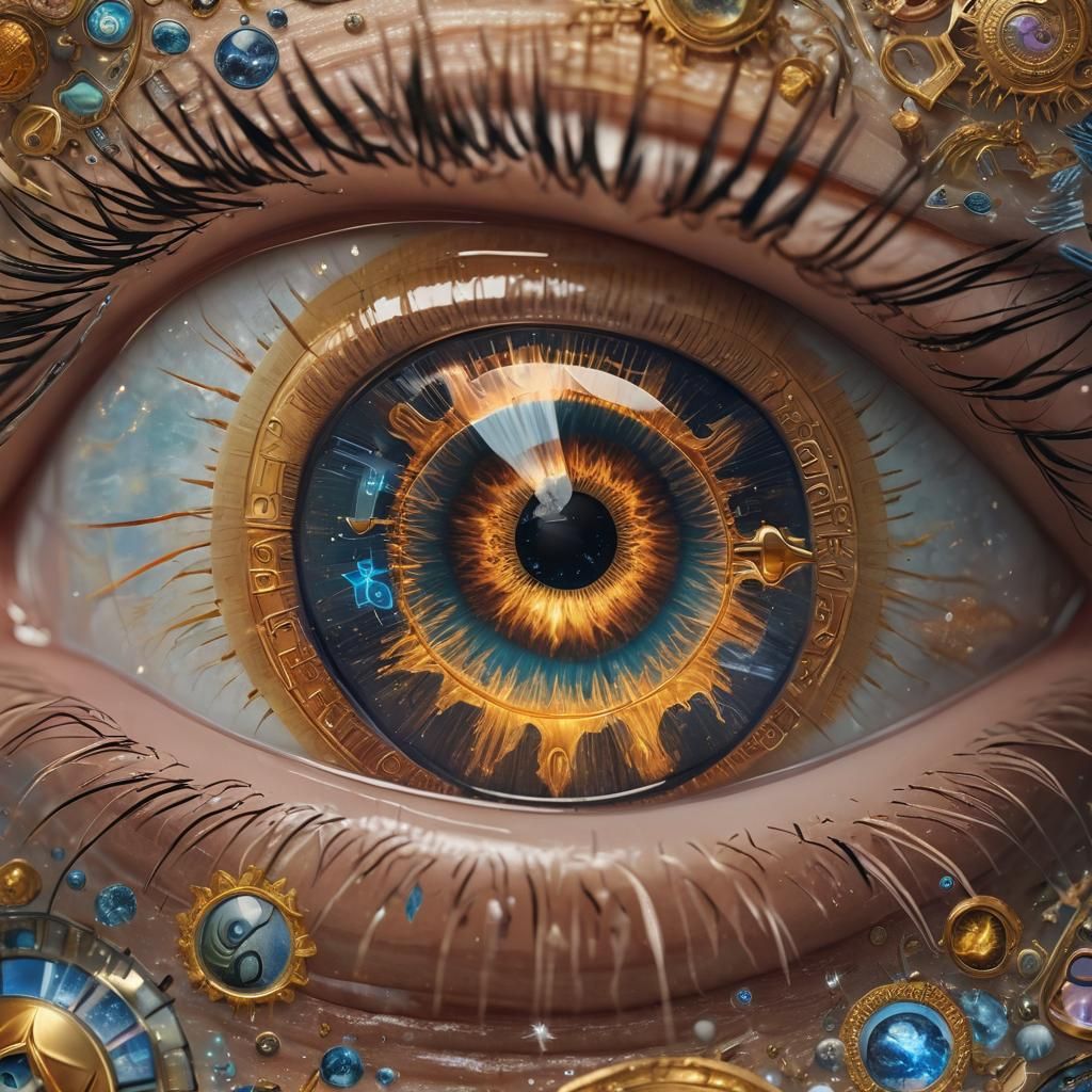 Stunning Zodiac Eye Macro with Holographic Icons