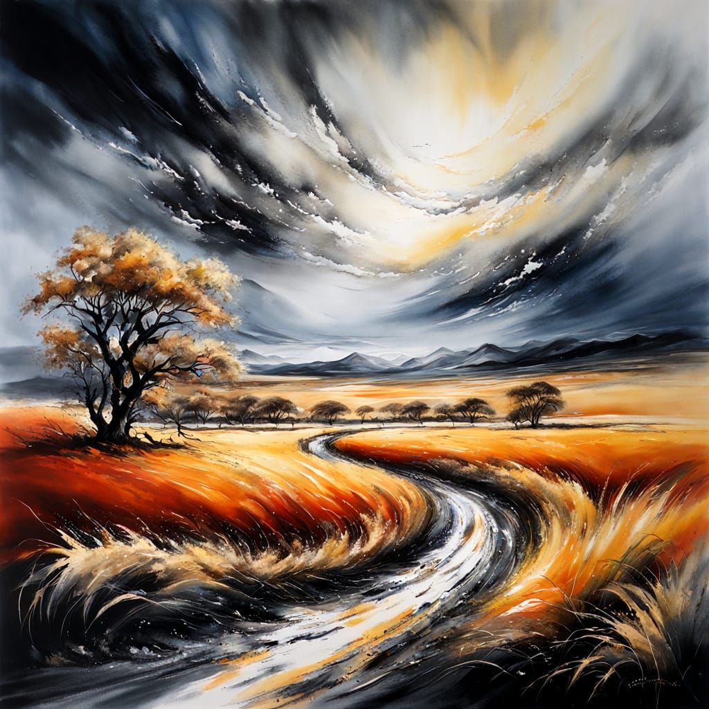 Whirlwind on the Plains Ink Painting