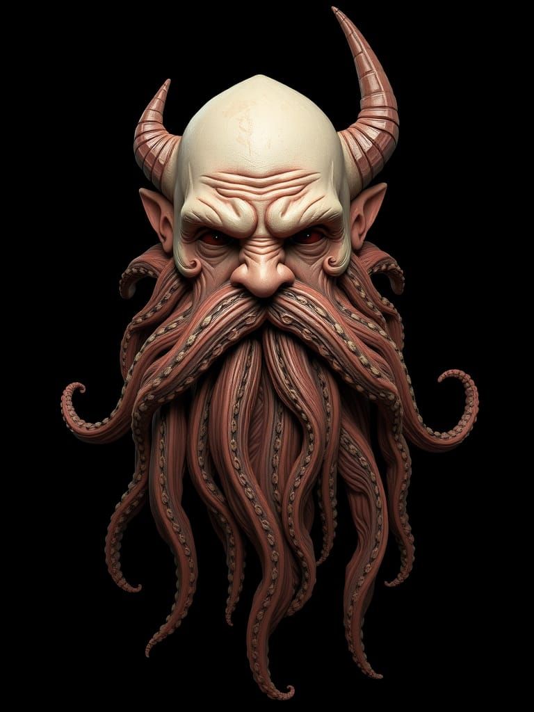 Surreal Dwarf Portrait with Tentacle Beard in High Detail