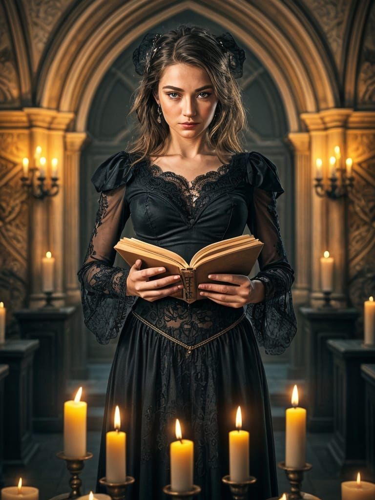 Gothic Demoness Professor in Candlelit Study