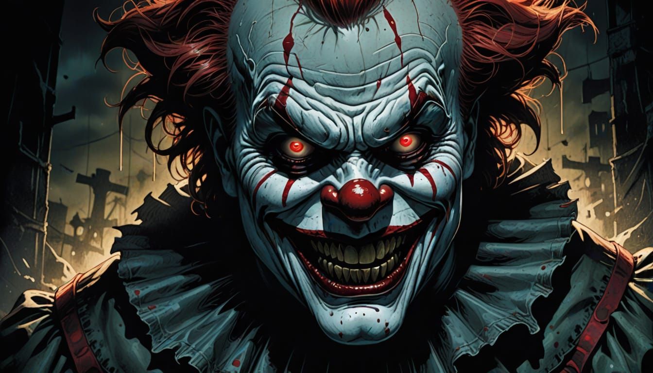 Creepy Horror Clown in Dark Comic Book Style