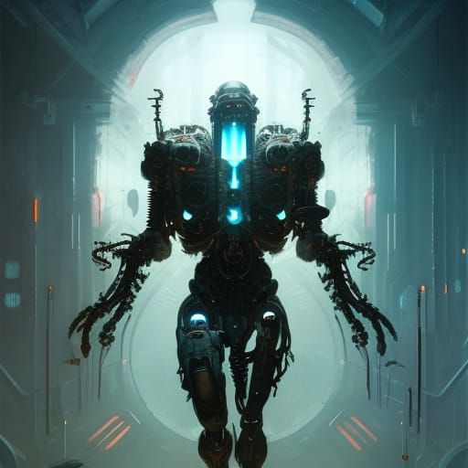 Visceral Cyborg Monster in Dark Fantasy Style