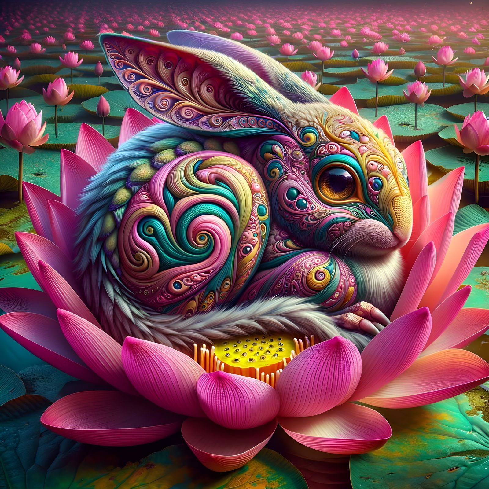 Dreamlike Swirling Patterns on a Fantastical Hybrid Creature