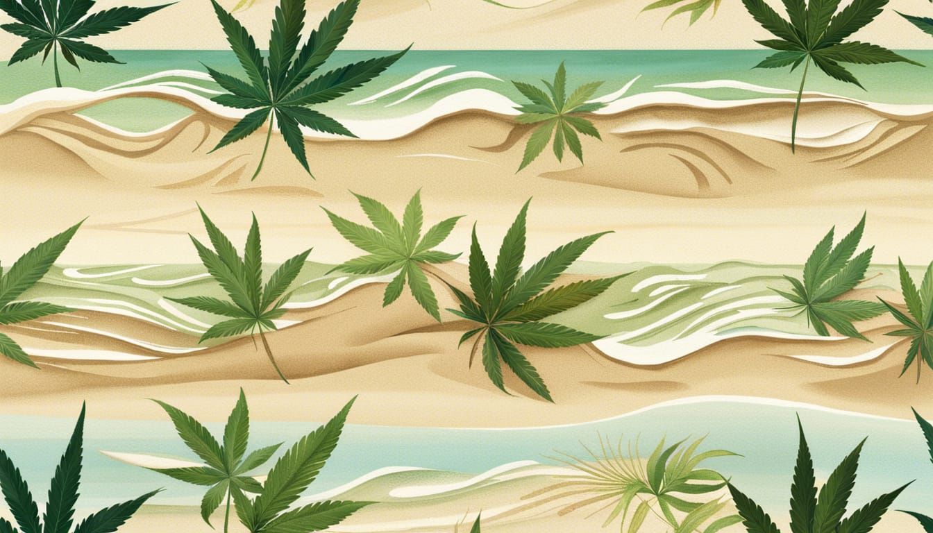 Serene Tropical Oasis with Intricate Cannabis Patterns