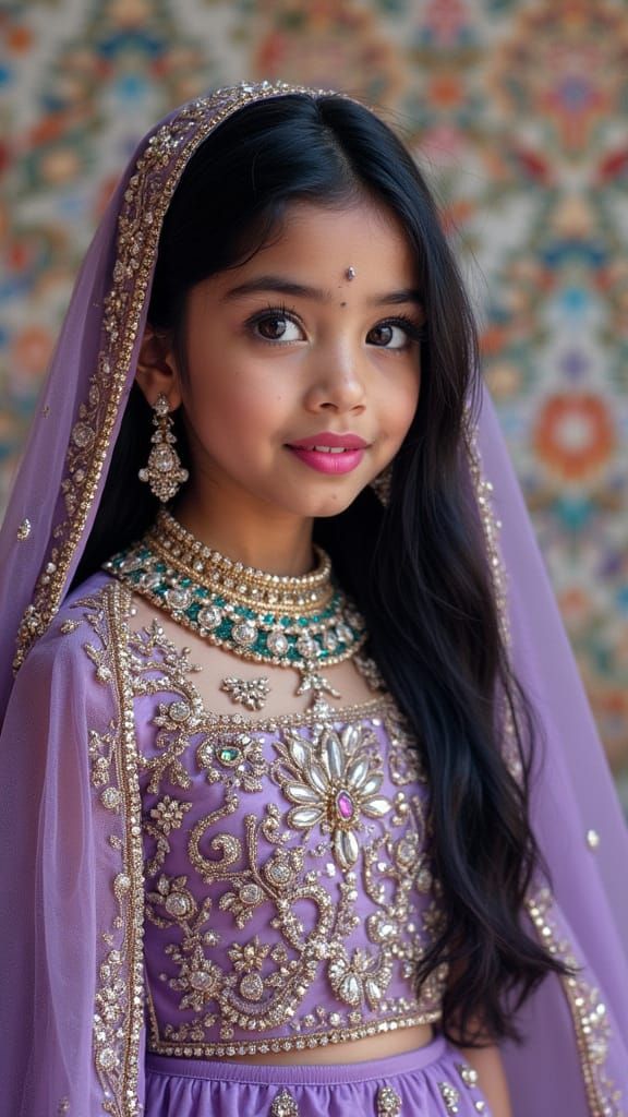 Lavender Bridal Gown with Geometric Patterns and Gemstones