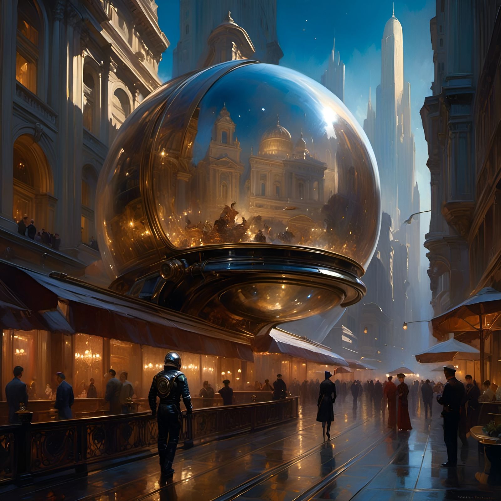 Cosmic Helmet Encases Futuristic Cityscape