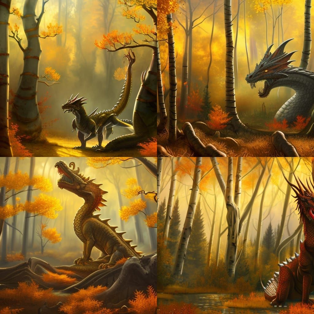 Ethereal Autumn Dragon Amidst Golden Aspen Trees