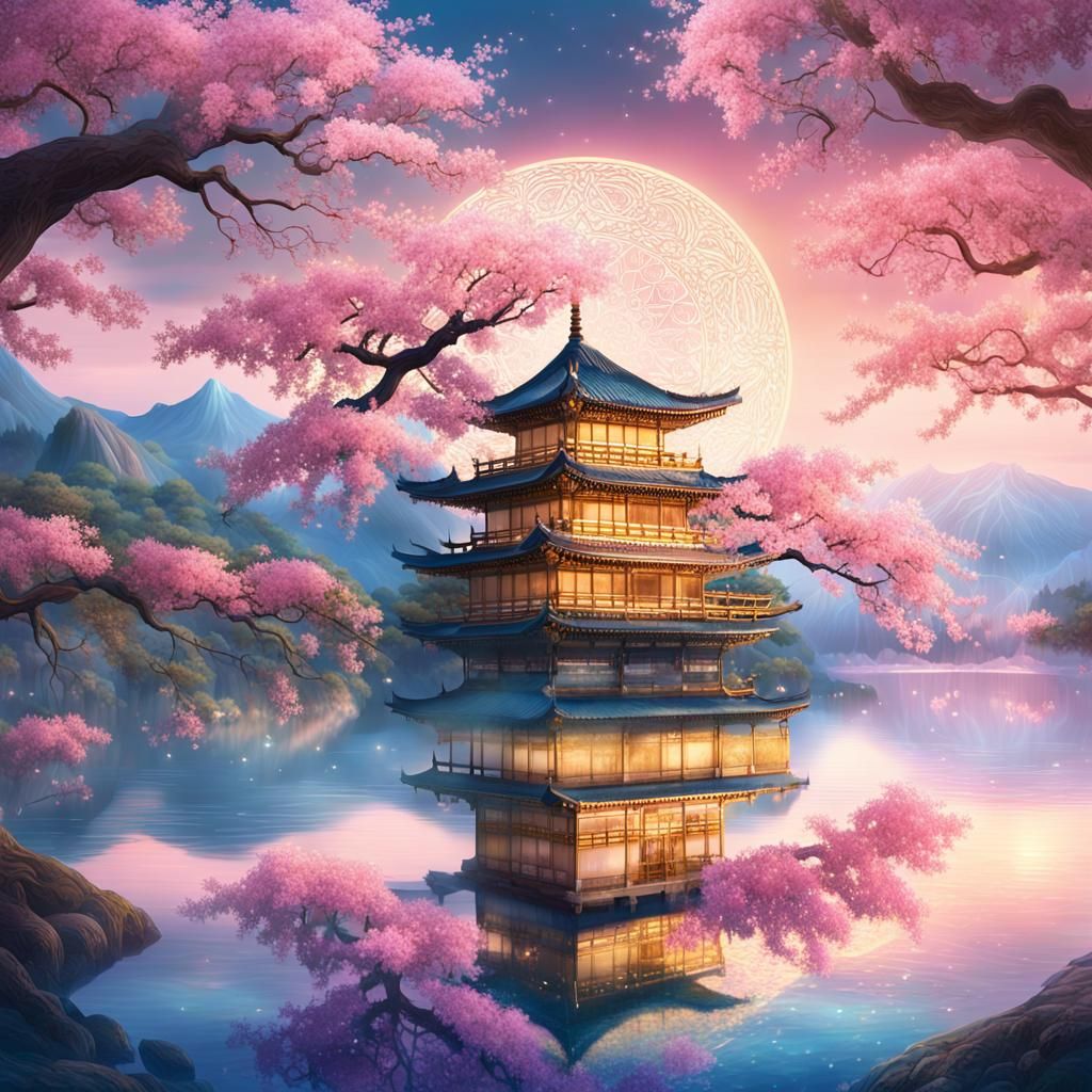 Ethereal Sakura Tree in a Serene Astral Landscape