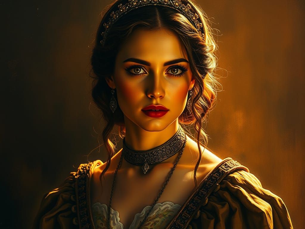Baroque Woman Portrait in Golden Light