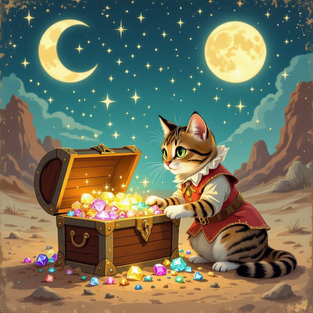Tabby Cat Discovering Alien Treasure Trove