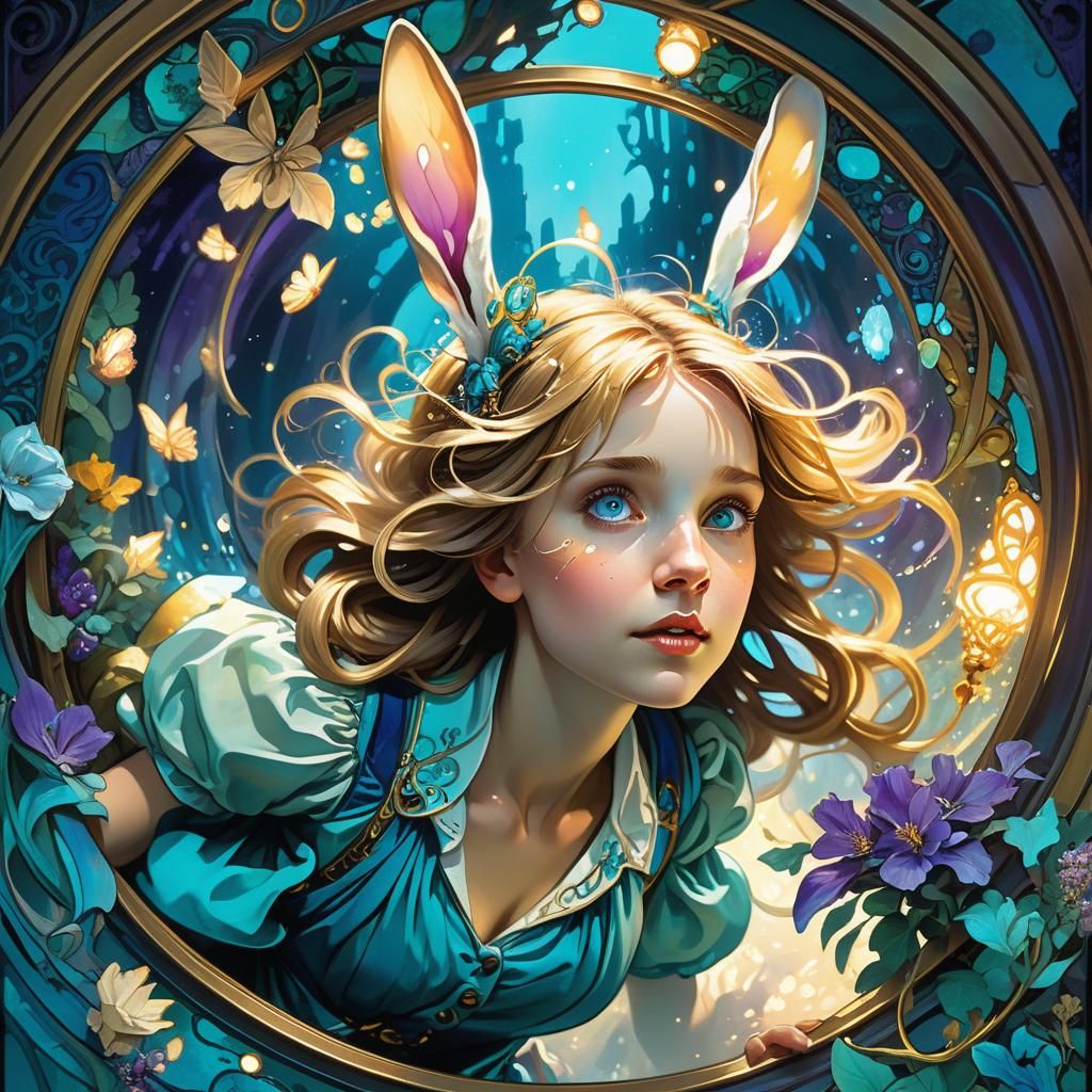 Ethereal Alice Tumbles Down the Rabbit Hole in Vibrant, Rena...