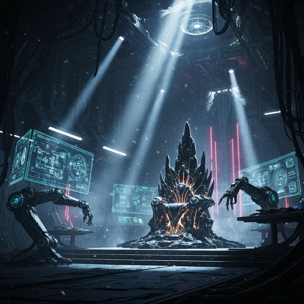 Supervillain Lair: High-Tech Cavern with Obsidian Throne
