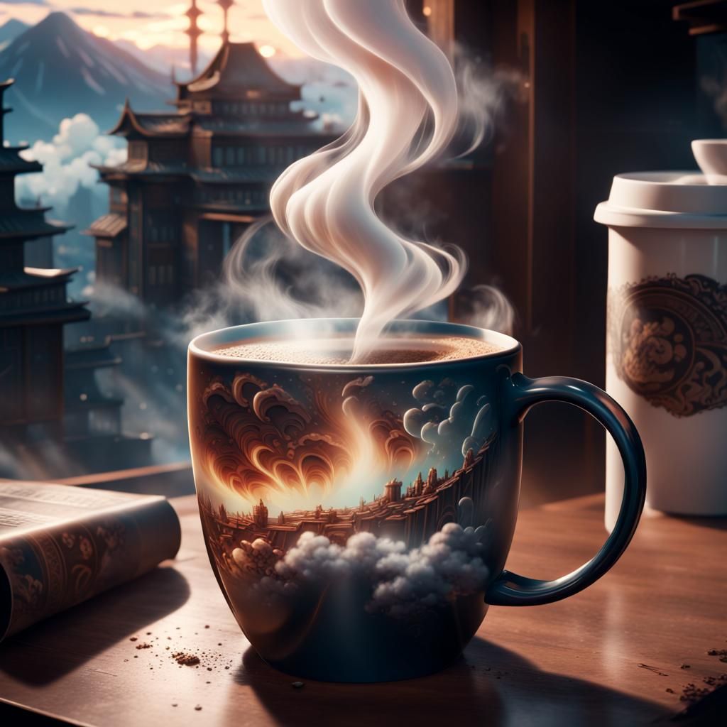 Epic Anime Coffee in a Majestic Digital Painting