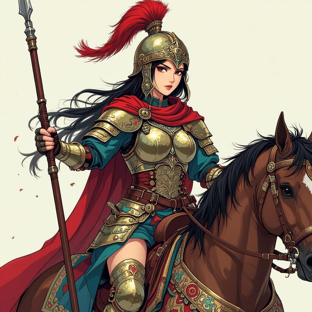 Ottoman Warrior Woman on Horseback in Manga Style