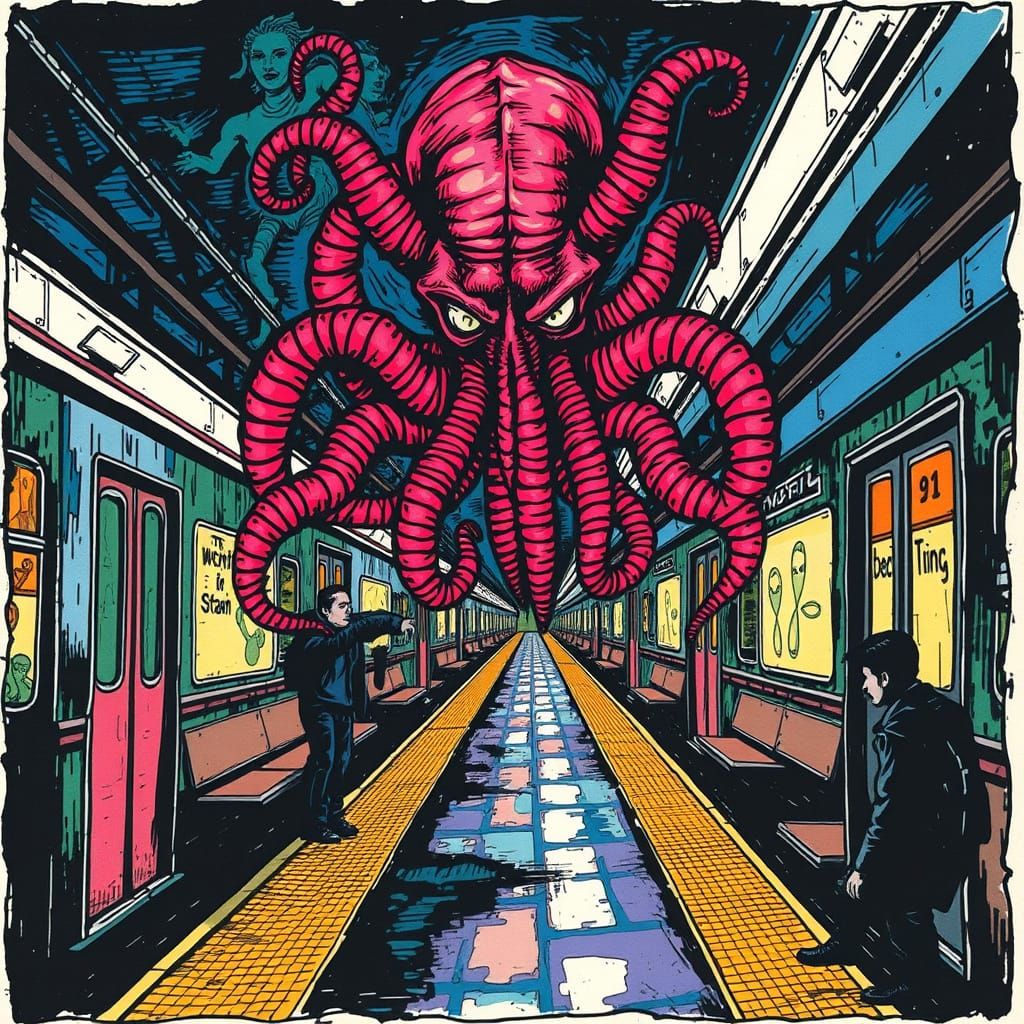 Fierce Cthulhu Emerges from Distressed Subway Station