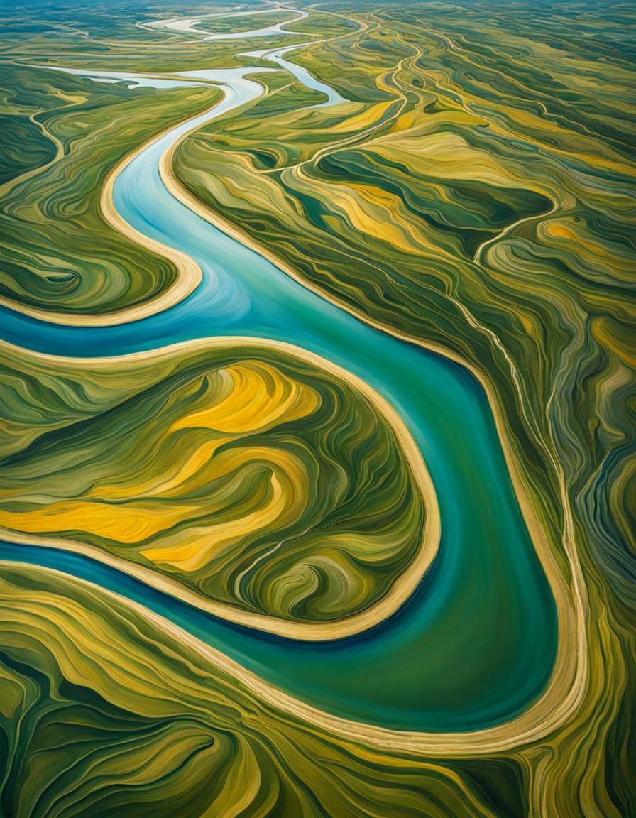 Vast Surrealist Panorama of Earth's Curvature Over a River D...