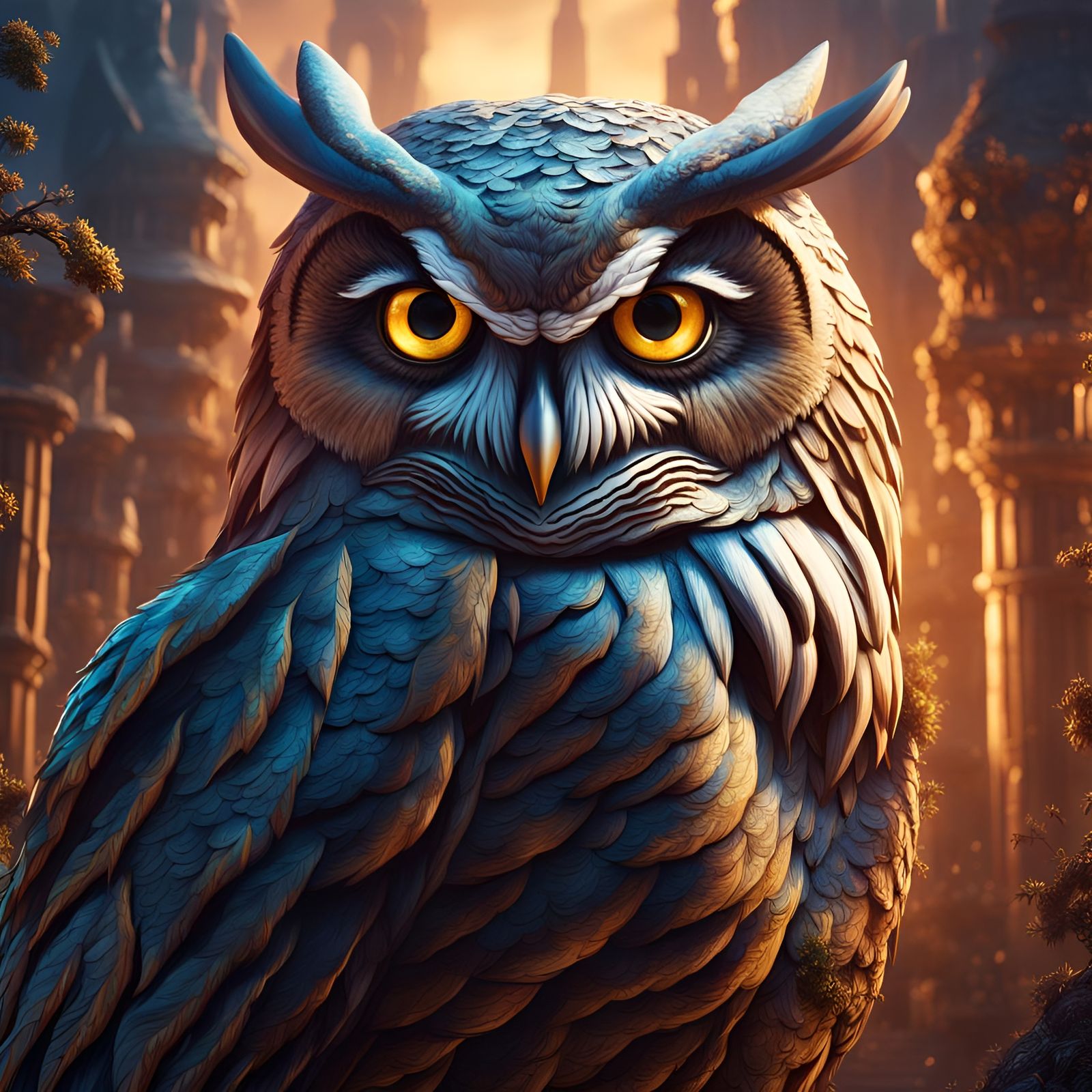 Ethereal Nighttime Owl in Vibrant Splendor