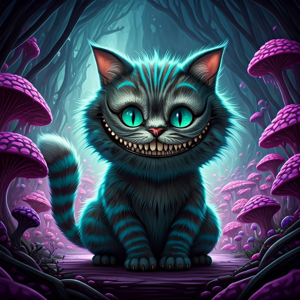 Whimsical Cheshire Cat Grin in Dreamlike Setting