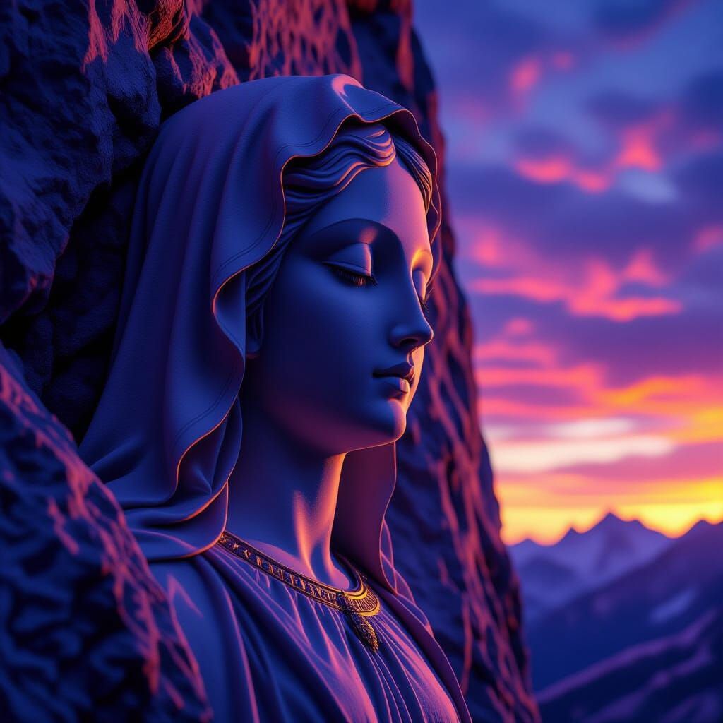 Madonna Mountain Face at Twilight in Epic Fantasy Style