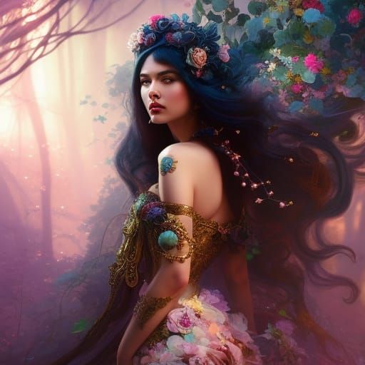 Rococo Girl in Cyberpunk Restaurant: Detailed Portrait