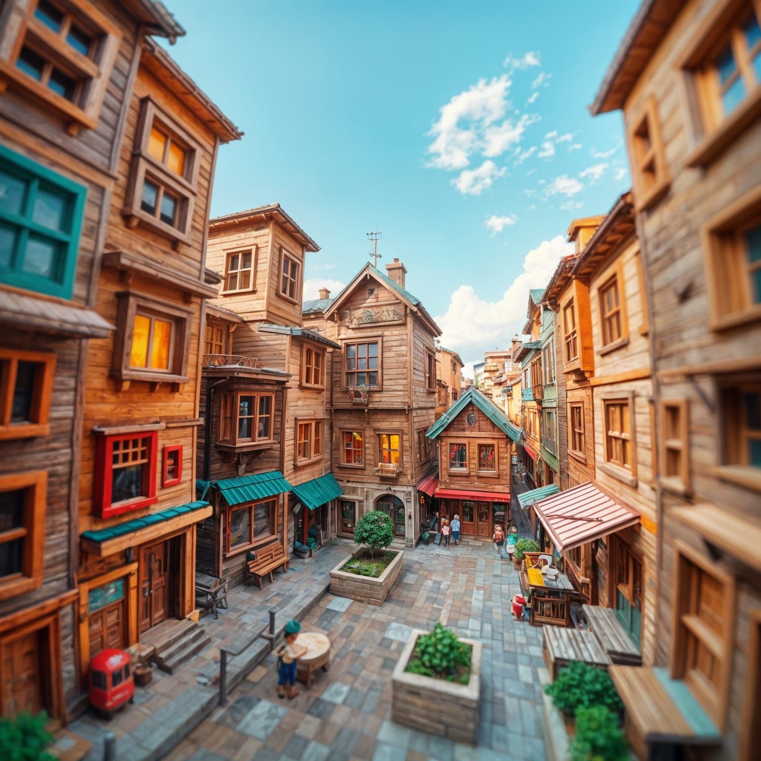 Vibrant Wooden Cityscapes in Tilt-Shift Perspective