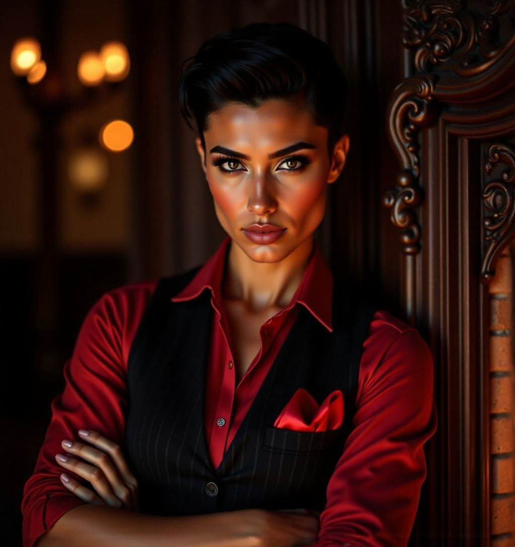 Intimidating Female Mob Boss with Persian Features