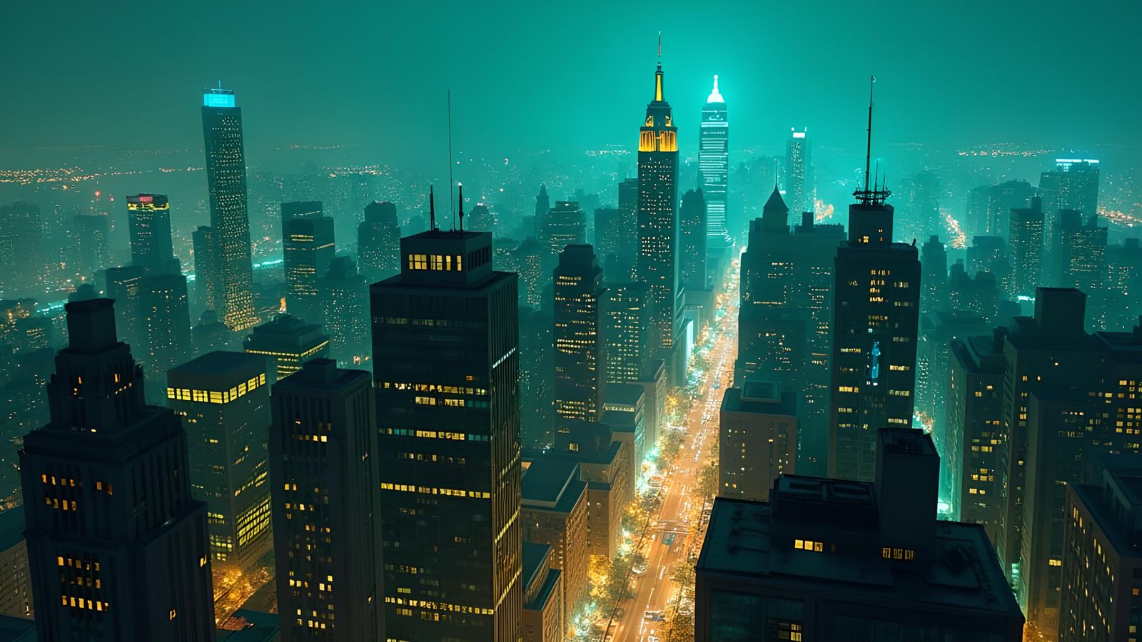 Neon New York Cityscape at Night