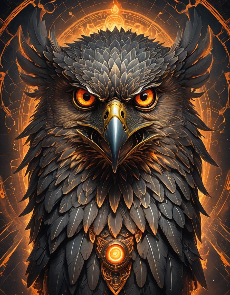 Falcon God of Fantasy with Glowing Orange Eyes