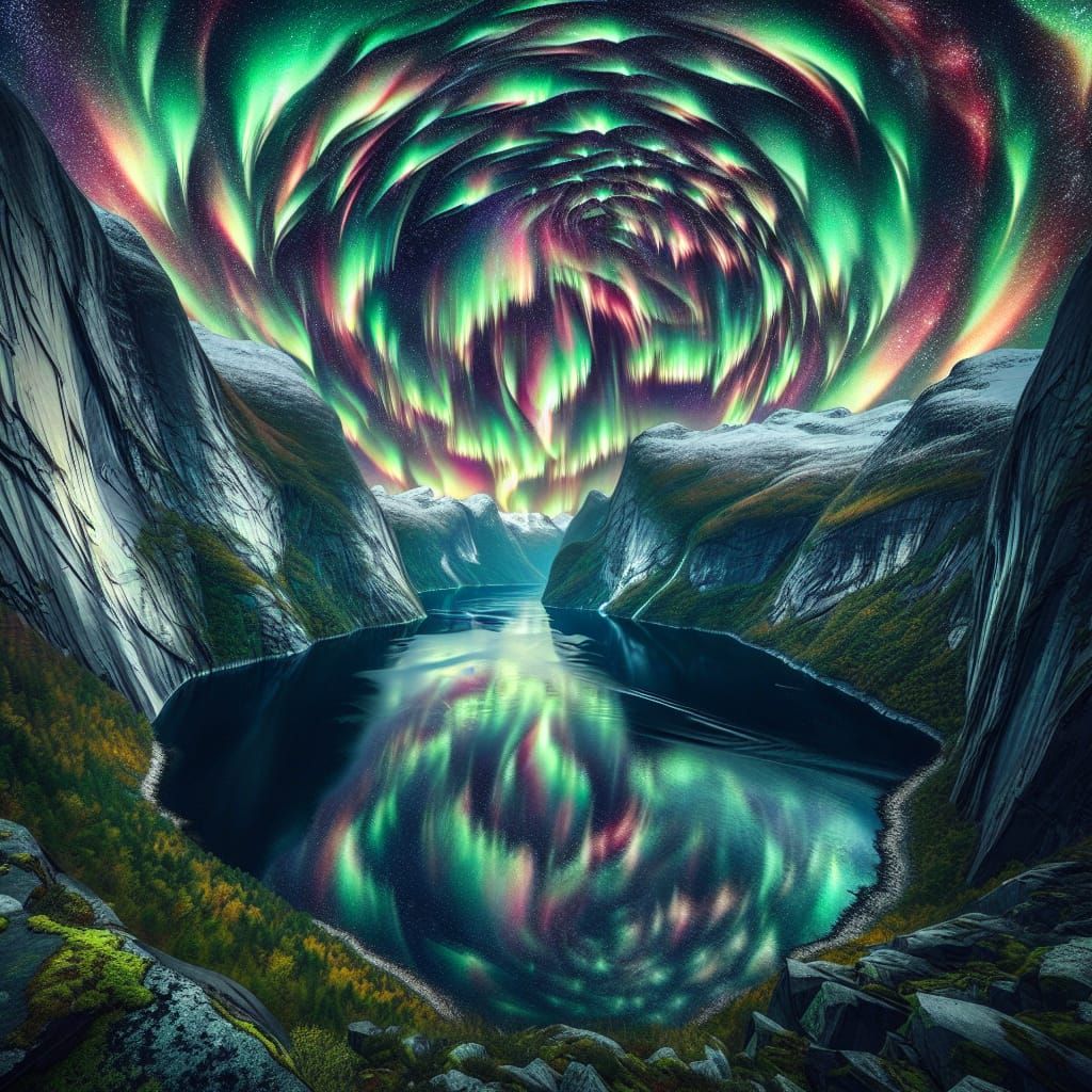 Surreal Northern Lights Dance above Majestic Fjord