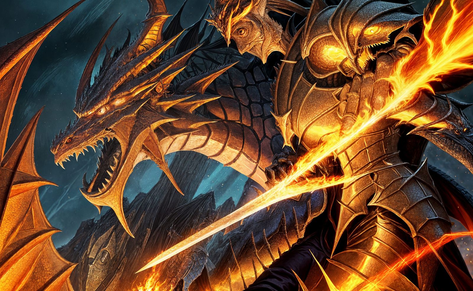 Dragon Hunter Battles Dragon in Fantasy Art