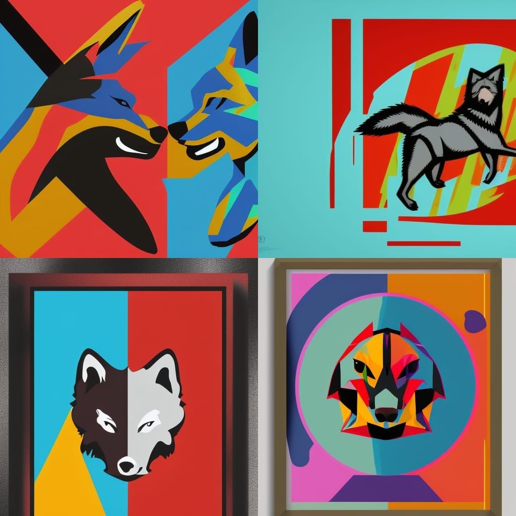 Vibrant Wolf Battle in Geometric Pop Art Style