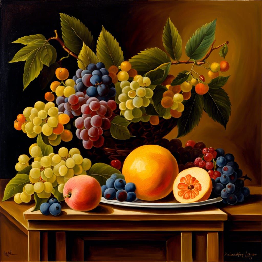 Elegant Fruit Plate in Oil Painting