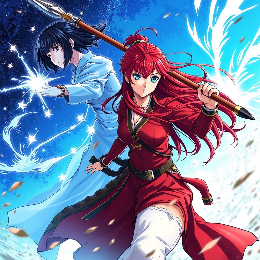 Sensual Anime Warrior Fights Beside Powerful Magic User