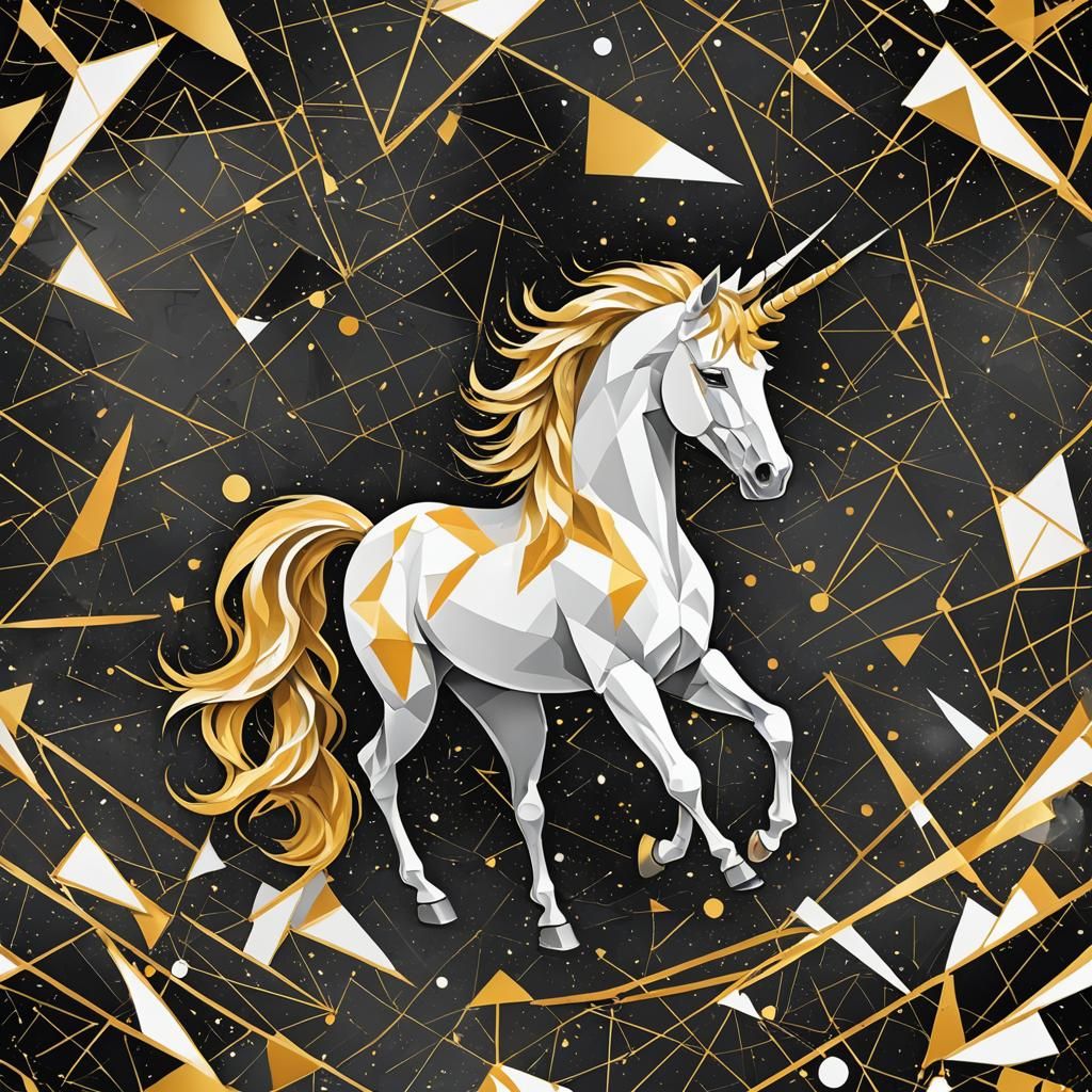 Symmetrical Unicorn in Triadic Colors with Bauhaus Textures