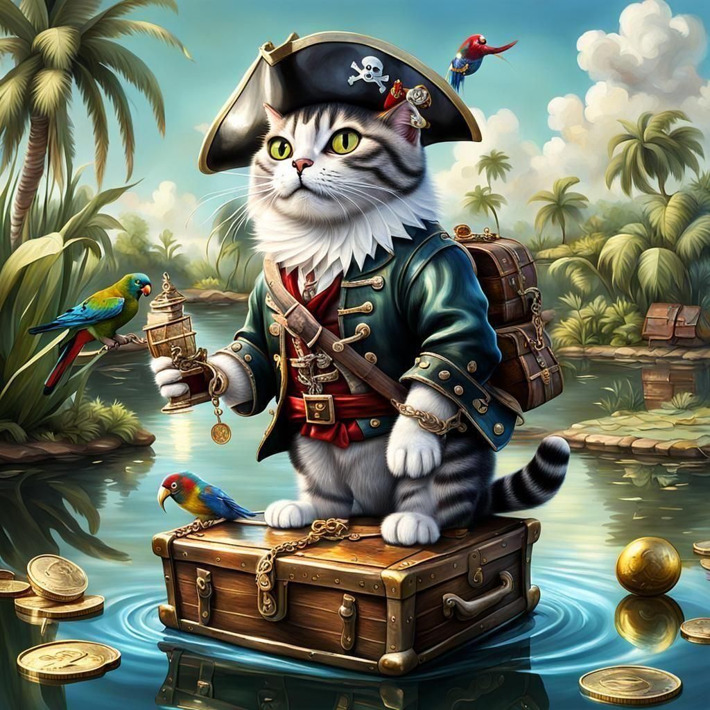 a whimsical photorealistic 3D glossy oil painting of a cat d...