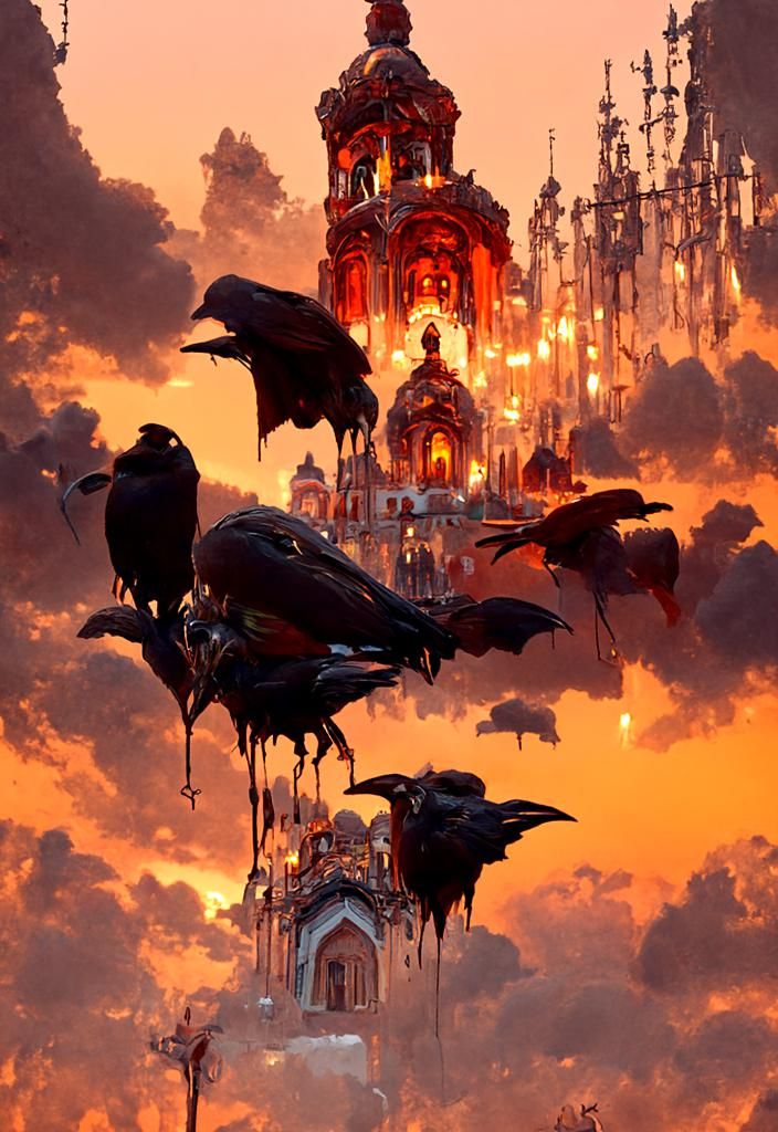 Mysterious Crow Cathedral at Dusk