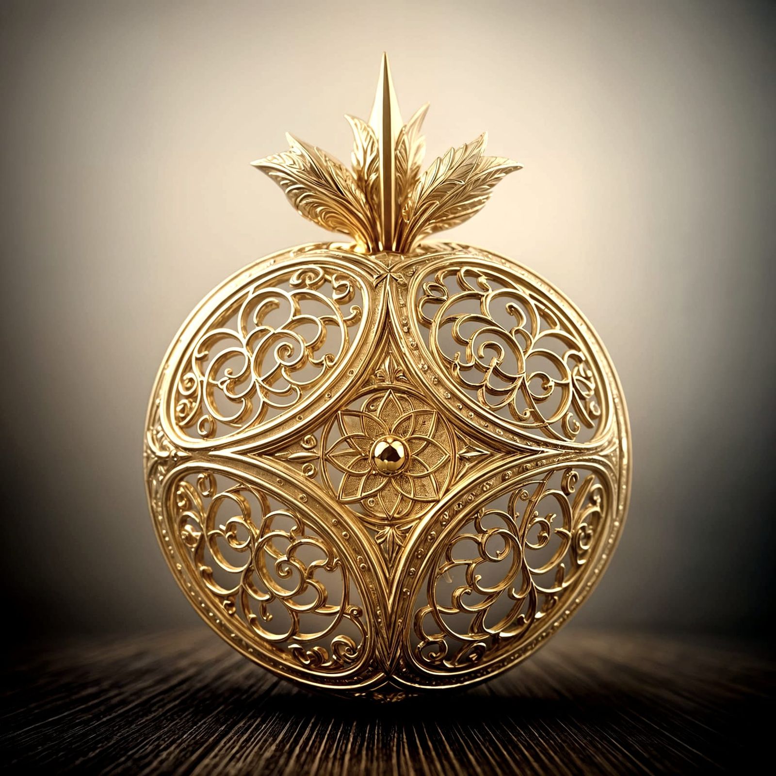 Six Dimensional Apple with Golden Cross, Gothic Ornaments