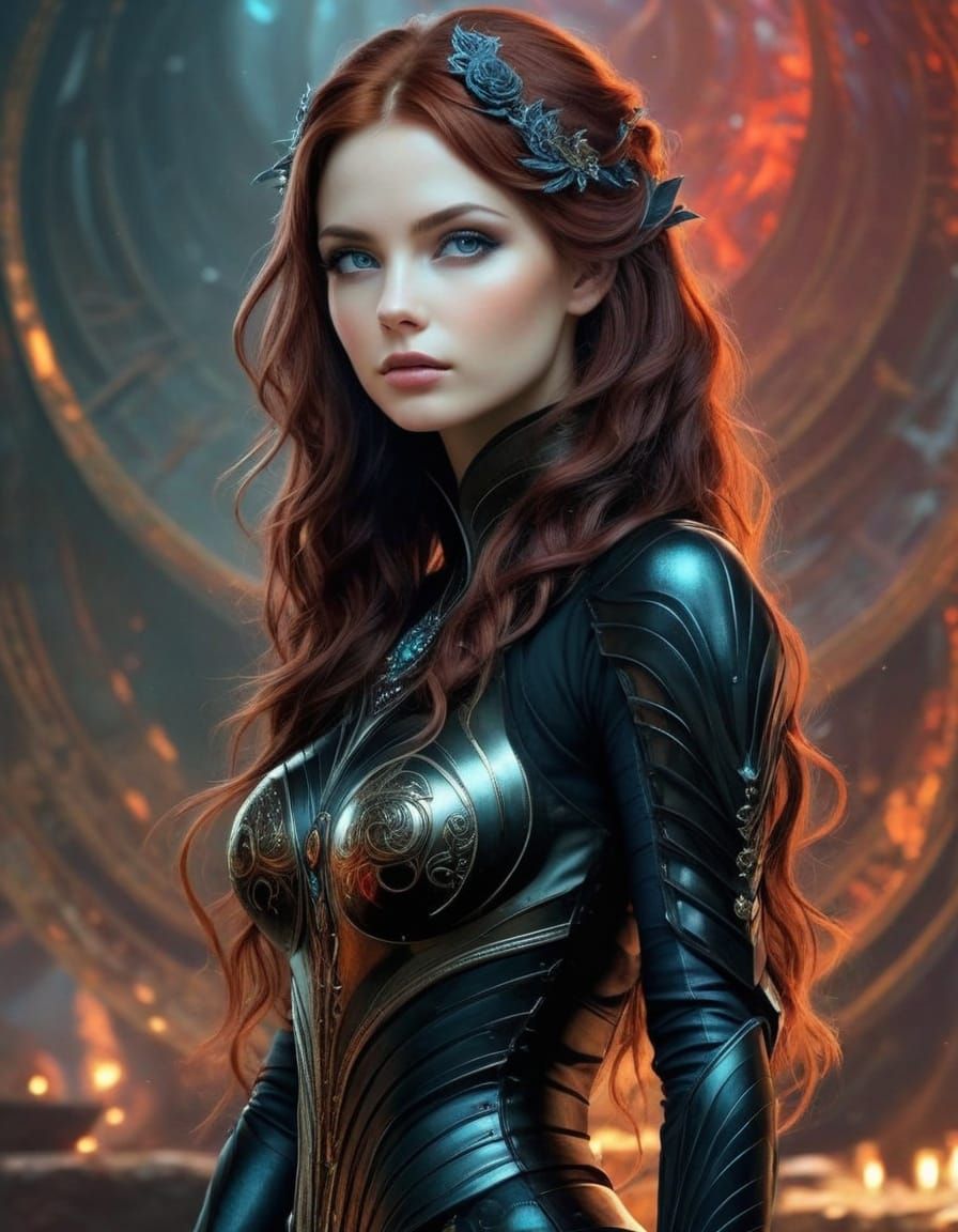 Futuristic Norse Goddess by the Sea in High-Tech Armor