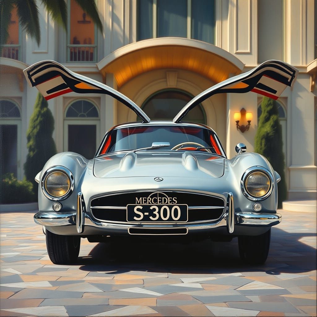 1950s Mercedes Gullwing at Luxury Hotel Acrylic Painting