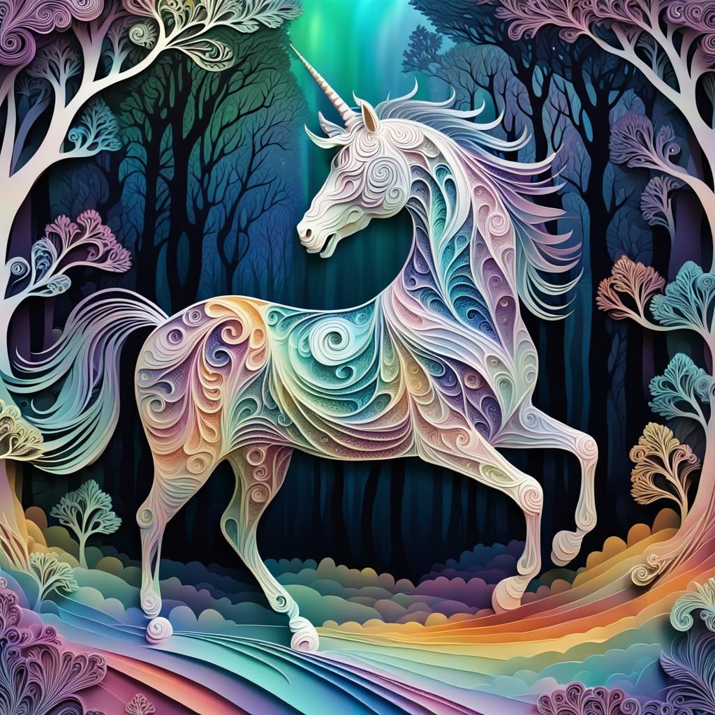 Mystical Kirigama Unicorn in Enchanted Forest