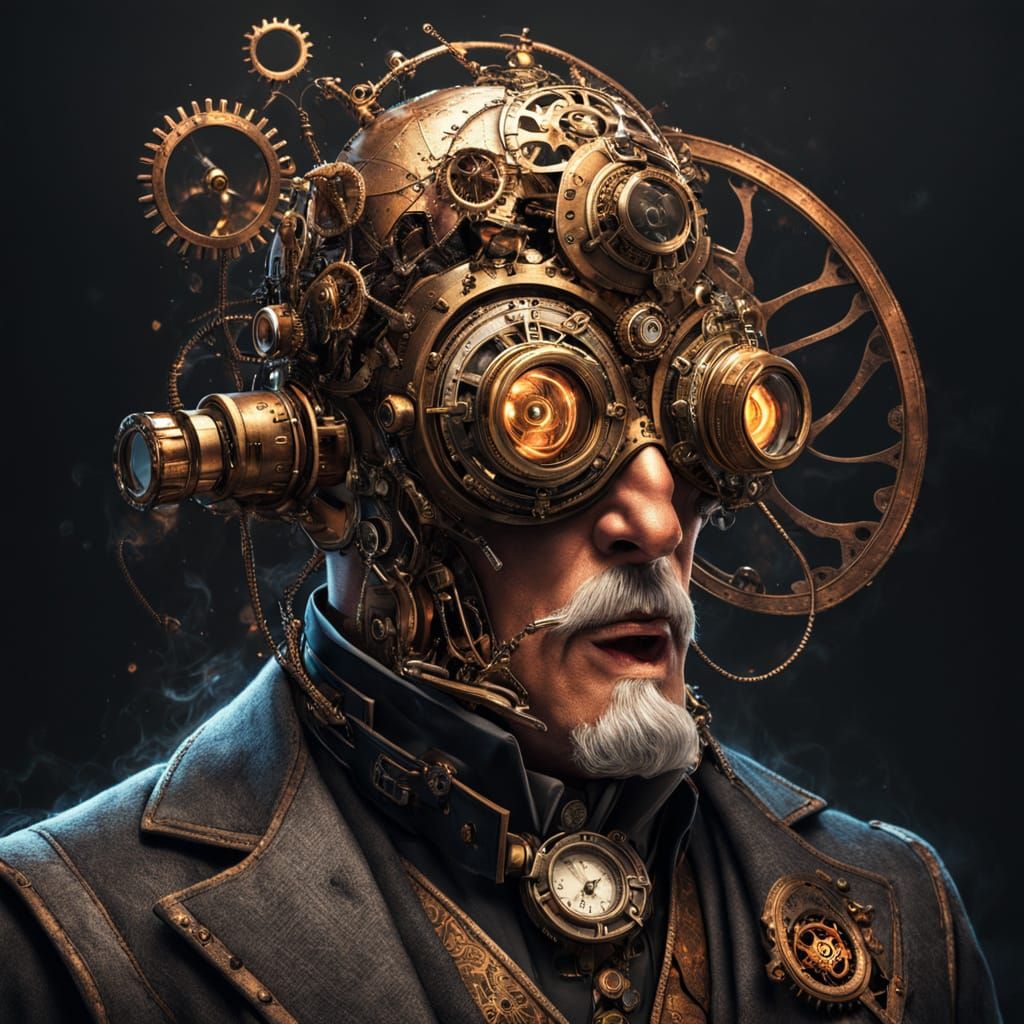 Steampunk Professor Portrait with Time Rift Background